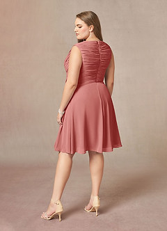 Azazie Theron Mère de la mariée Robes Robe Trapèze en Mousseline de soie Col V plissé Antique Rose image9