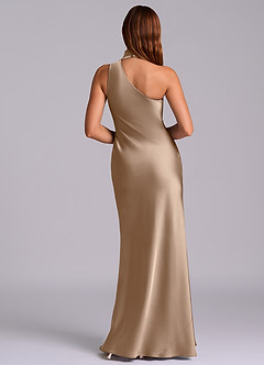 Azazie Seona Robes de demoiselle d'honneur Robe Sirène en Satin extensible Une épaule Taupe image4