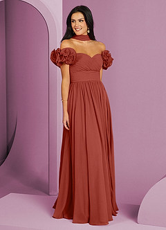 Barbie ♥ Azazie Brautjungfernkleider Wandelbar A-Linie Schulterfrei Chiffon Kleid Terrakotta image3