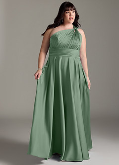 Azazie Charlize Bridesmaid Dresses Matcha A-Line One Shoulder Stretch Satin Dress image11