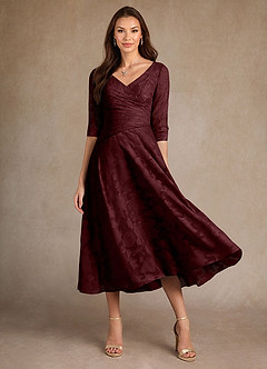 Azazie Durant Mother of the Bride Dresses Cabernet A-Line Pleated Floral Burnout Dress image2