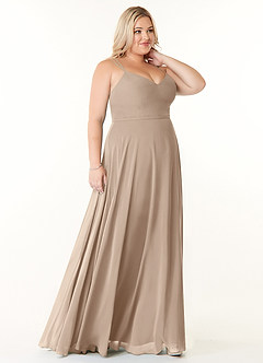 Azazie Janine Bridesmaid Dresses Taupe A-Line V-Neck Chiffon Dress image8