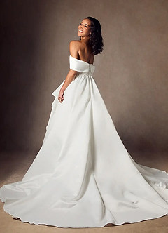 Azazie Alexandria Wedding Dresses Diamond White A-Line Off the Shoulder Matte Satin Dress image2
