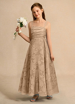 Azazie Pebbles Junior Formal vestidos de niña de las flores Vestido de Champán de Devorado Floral de Corte En A con Plisado image1