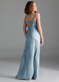 Azazie Leonis Junior Dusty Blue A-Line Pleated Stretch Satin Dress image5