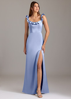 Azazie Callie Brautjungfernkleider Wandelbar A-Linie Gestreift Stretch-Satin Kleid Eis image1