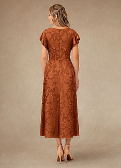 Azazie Vera Mother of the Bride Dresses Burnt Orange A-Line Pleated Floral Burnout Dress image4