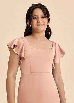 Azazie Demi Junior Abito Sirena in Raso Elasticizzato Fiocco Oro Rosa image6