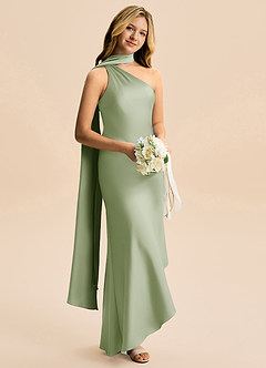 Azazie Briony Junior Etui Plissee Stretch-Satin Kleid Staubiger Salbeigrün image4