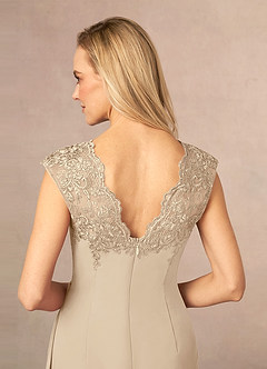 Azazie Gladys Mother of the Bride Dresses Champagne A-Line Queen Anne Lace Chiffon Dress image6