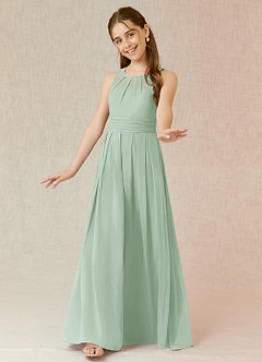 Azazie Bibiane Junior Agave A-Line Pleated Chiffon Dress image4