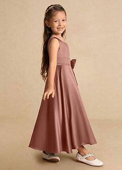 Azazie Lindy vestidos de niña de las flores Vestido de Rosa De Cedro de Satin Mate de Corte En A con Plisado image5