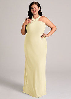 Azazie Doretta Brudtärnklänningar Klä av Sjöjungfru i Chiffong Plisserad Citronsorbet image9