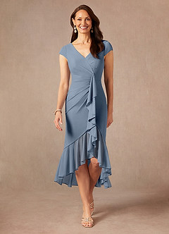 Azazie Renetta Mother of the Bride Dresses Twilight Sheath V-Neck Pleated Mesh Dress image1