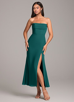 Azazie Saige Bridesmaid Dresses Peacock Sheath Off the Shoulder Chiffon Convertible Dress image6