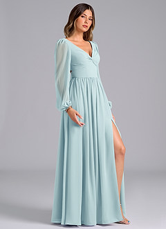 Azazie Zeya Bridesmaid Dresses Sea Glass A-Line Long Sleeve Chiffon Dress image3