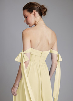 Azazie Ayanna Bridesmaid Dresses Lemon Sorbet A-Line Off the Shoulder Chiffon Dress image8