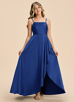 Azazie Naveah Junior Royal Blue A-Line Ruched Stretch Satin Dress image7