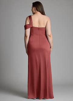 Azazie Wynter Bridesmaid Dresses Terracotta Sheath One Shoulder Stretch Satin Dress image7