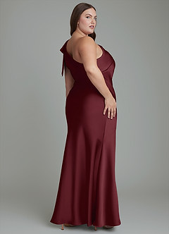 Azazie Yuanna Bridesmaid Dresses Cabernet Mermaid One Shoulder Stretch Satin Dress image9