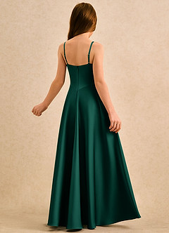 Azazie Coconut Girls Formal Blumenmädchenkleider A-Linie Plissee Stretch-Satin Kleid Smaragd image2