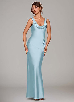 Azazie Rylina Vestidos de damas de honor Vestido de Azul Cielo de Satén Elástico de Corte Sirena image3