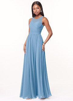 Azazie Nina Robes de demoiselle d'honneur Robe Trapèze en Mousseline de soie Plissée Poudre Bleue image4
