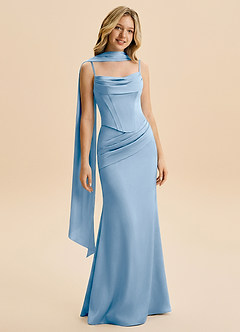 Azazie Sorrel Junior Powder Blue Mermaid Ruched Stretch Satin Dress image6