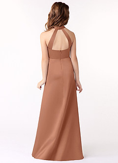 Azazie Laurel Junior Robe Trapèze en Mat Satiné Bronze image3