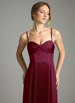 Azazie Akiko Bridesmaid Dresses Mulberry A-Line Sweetheart Neckline Stretch Satin Dress image2