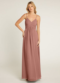 Azazie Shannon Venta Final Vestido de Agave de Gasa de Corte en A con Plisado image1