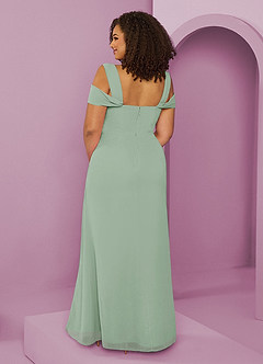 Barbie ♥ Azazie Jurken voor bruidsmeisjes Jurk van Chiffon met A-Lijn Off the Shoulder Agave image8
