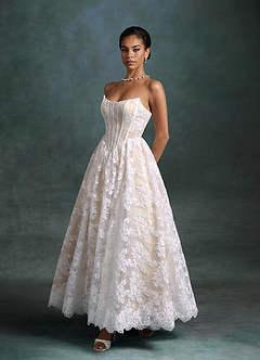 Azazie Brooklyn Wedding Dresses Diamond White Champagne Ball-Gown Strapless Lace Dress image1