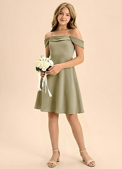 Azazie Anselie Junior Klä av A-Line i Stretch Satin Plisserad image1