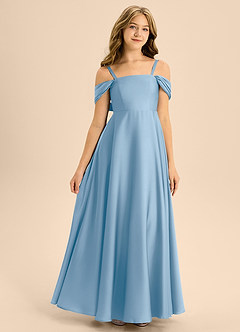 Azazie Rowena Junior Powder Blue A-Line Bow Stretch Satin Dress image3