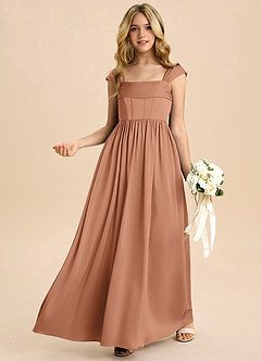 Azazie Hattie Junior Bronzer A-Line Pleated Stretch Satin Dress image4