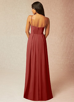 Azazie Kyedae Bridesmaid Dresses Rust A-Line V-Neck Pleated Chiffon Dress image2