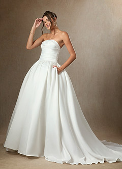 Azazie Lucinda Abiti da Sposa Abito Principessa in Raso Opaco Senza Cinturino Bianco Diamante image7