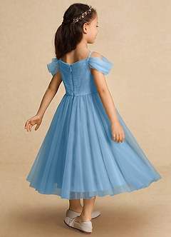 Azazie Lizzette Flower Girl Dresses Steel Blue A-Line Ruched Tulle Dress image2