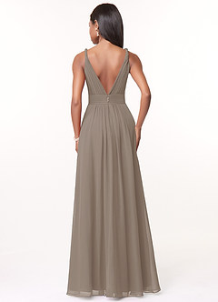 Azazie Maren Abiti da Damigella Abito A-Line in Chiffon Plissettato Taupe image2