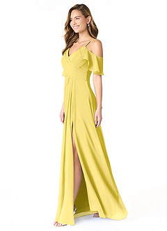 Azazie Dakota At-home Try On Dresses Dusty Sage A-Line V-Neck Pleated Chiffon Dress image3