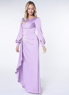 Azazie Raye Bridesmaid Dresses Lilac Mermaid Long Sleeve Stretch Satin Dress image3
