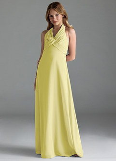 Azazie Tessie Junior Lemon Sorbet A-Line Pleated Chiffon Dress image1