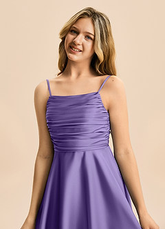 Azazie Miko Junior Tahiti A-Line Pleated Stretch Satin Dress image8
