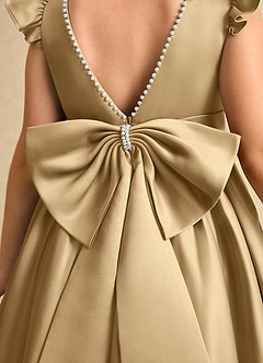 Azazie Dumpling Flower Girl Dresses Gold A-Line Bow Matte Satin Dress image6