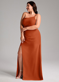 Azazie Eren Vestidos de madrinha de casamento Vestido Laranja Queimada de Chiffon de Bainha com Um ombro image11