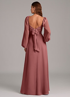 Azazie Annistyn 신부 들러리 드레스 A라인 긴팔 쉬폰 바닥 길이 드레스 image7