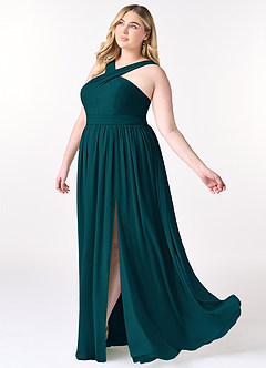 Azazie Elvira Bridesmaid Dresses Pine A-Line Pleated Chiffon Dress image9