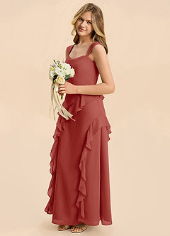 Azazie Sloane Junior Vestido Terracota de Gasa de Corte en A con Escote corazón image1