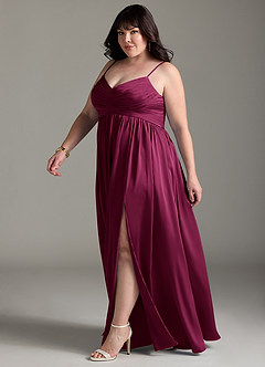 Azazie Alia Bridesmaid Dresses Red Plum A-Line Pleated Stretch Satin Dress image13